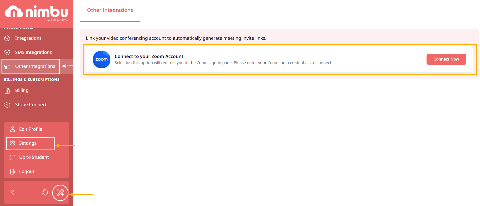 Nimbu Other Integrations - Connect to Zoom